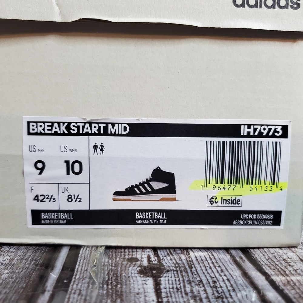 Adidas Unisex Break Start Mid Basketball Shoes Black White IH7973 Size 9 Mens - Picture 9 of 9